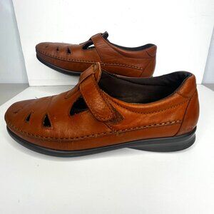 SAS Leather Women's Shoes Sz 8.5 W Chestnut Roamer Mary Jane Cutout Adjustable